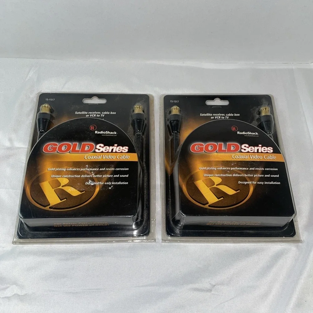 Lot of 2 RadioShack Gold Series Coaxial Video Cable 15-1517 Push-on F Connectors